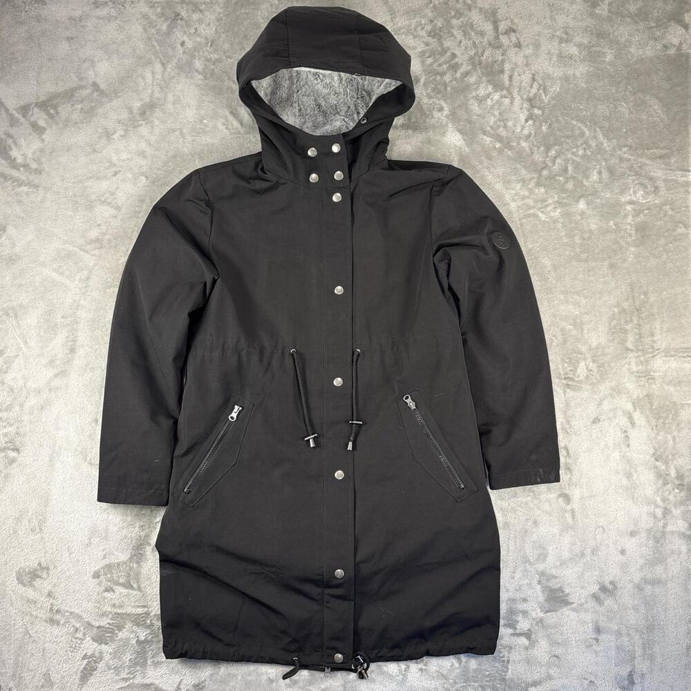 Seraphine Black Faux Fur Lined Maternity Utility Hooded Parka Coat Womens Size 2